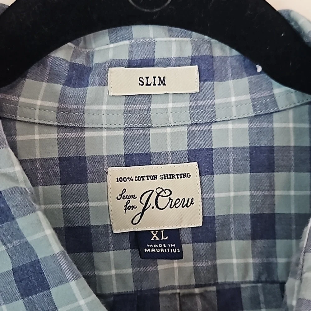 J Crew Blue White Plaid Dress Shirt Slim Fit Extra Large